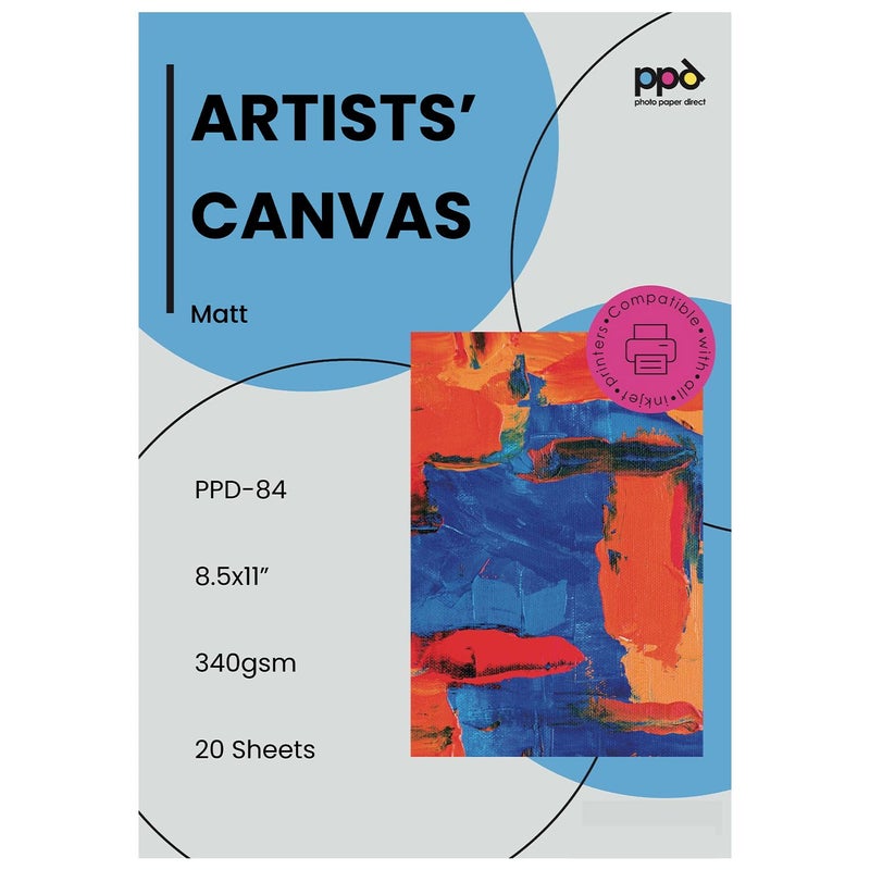 PPD Printable Fabric Sheets, Canvas Paper for Inkjet Printer, 8.5 x 11" Photo Fabric Printer Sheets, Print On 100% Real Cotton, Matte Finish, No Watermark, 340 gsm 125 lbs (20 Sheets) - Image 1